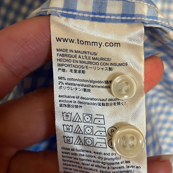 Tommy Hilfiger men’s shirt medium blue white gingham check button down casual - Picture 5 of 6